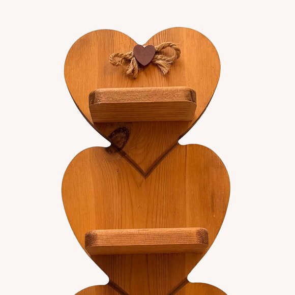 Vintage Wood Triple Heart Wall Shelf Farmhouse Cottagecore Country Decor 21" - Picture 2 of 6